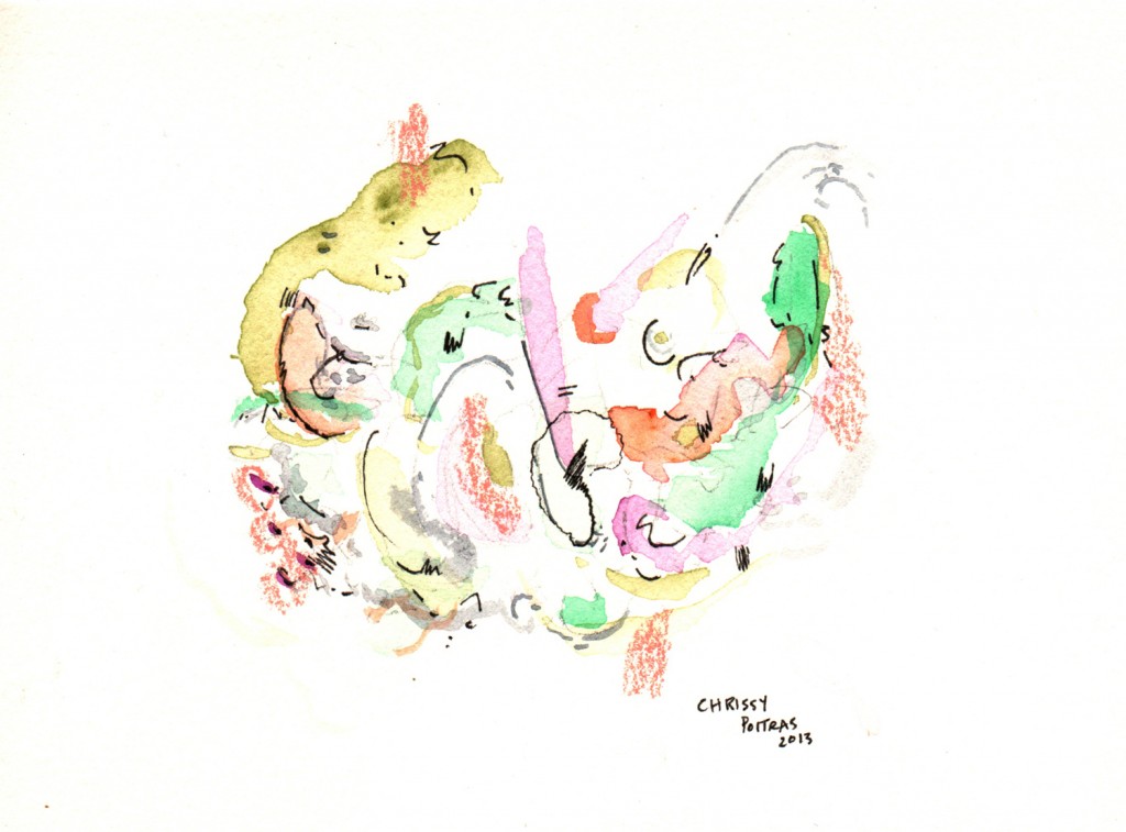 Chrissy Poitras, Painting, Abstract, Pink, Purple, Green, Watercolour, Pen, Mini, Paper work